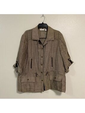 Chico’s Jacket Women’s Size 3/ Large Metallic Bronze Safari style Jacket